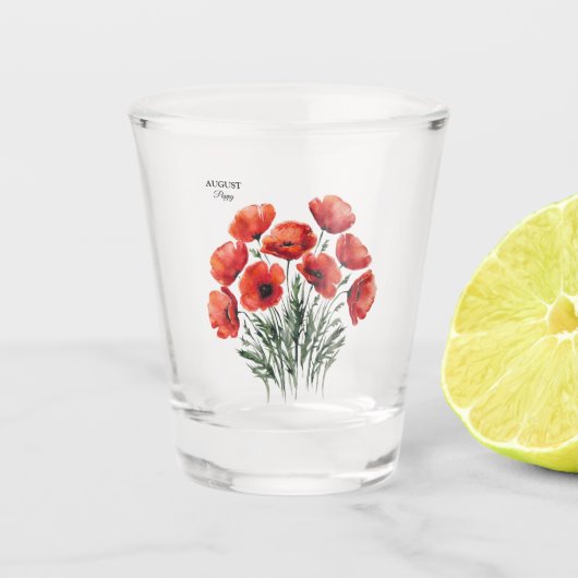 August Poppy Bloom - Gepersonaliseerd verjaardagsc Shot Glas (Voorkant)