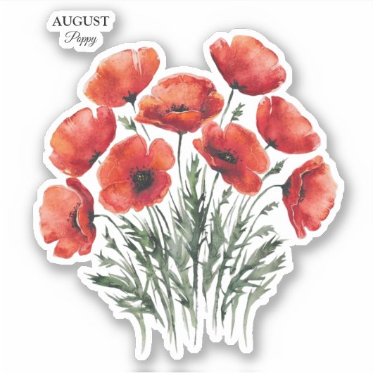 August Poppy Bloom - Gepersonaliseerd verjaardagsc Sticker (Voorkant)