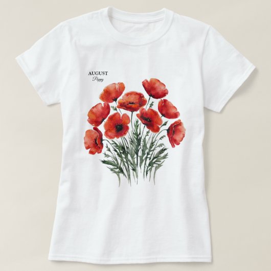 August Poppy Bloom - Gepersonaliseerd verjaardagsc T-shirt (Design voorkant)