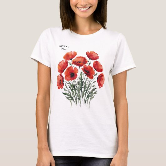 August Poppy Bloom - Gepersonaliseerd verjaardagsc T-shirt (Voorkant)