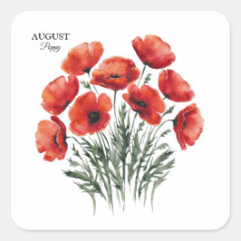 August Poppy Bloom - Gepersonaliseerd verjaardagsc Vierkante Sticker
