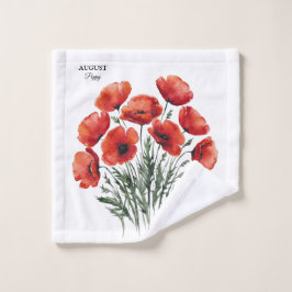 August Poppy Bloom - Gepersonaliseerd verjaardagsc Washandje