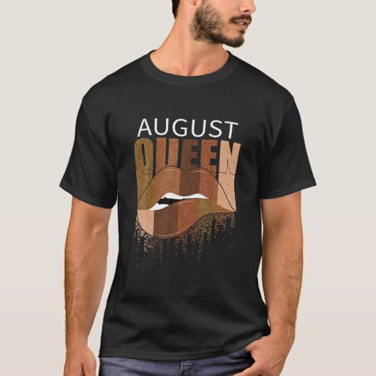 August Queen Happy Birthday Biting Lips Afro Black T-shirt (Voorkant)