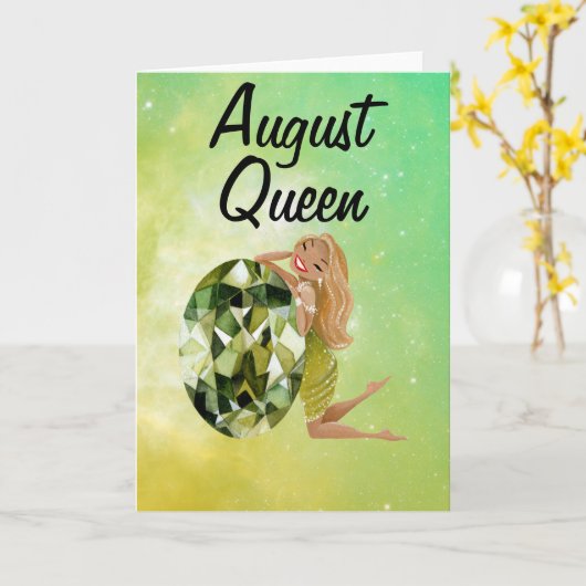 August Queen Verjaardag Kaart (Gele Bloem)