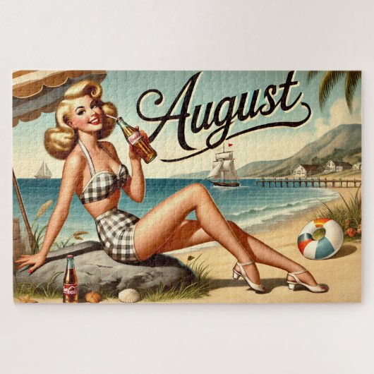 August Retro Beachside Pin-Up Girl Vibes Legpuzzel (Horizontaal)