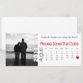 August White en Red Calendar sparen de Datum Save The Date (Voorkant / Achterkant)