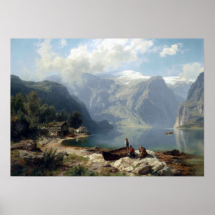 August Wilhelm Leu Sunny Day op een Noorse Fjord Poster