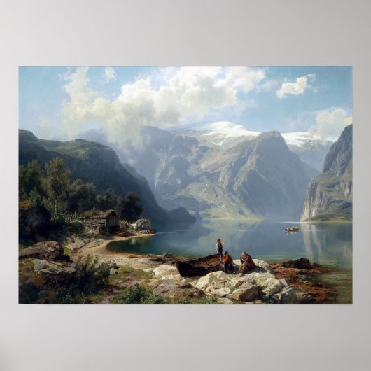 August Wilhelm Leu Sunny Day op een Noorse Fjord Poster (Voorkant)