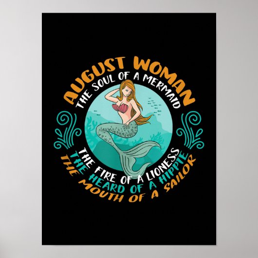 August Woman Soul van Mermaid Leo Zodiac Birthday Poster (Voorkant)