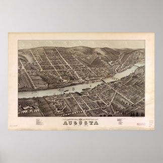 Augusta Maine 1878 Antiek Panorama Poster