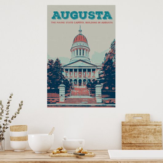 Augusta Maine staatskapitolillustratie Poster (Keuken)