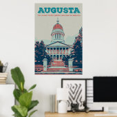 Augusta Maine staatskapitolillustratie Poster (Thuiskantoor)