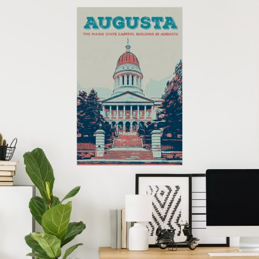 Augusta Maine staatskapitolillustratie Poster (Thuiskantoor)