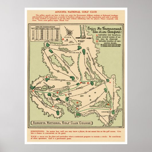 Augusta National Golf Course Plattegrond Poster (Voorkant)