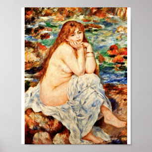 Auguste renoir - bather zetelt op de zand - bank poster
