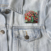 Auguste renoir - mand van bloemen, vierkante button 5,1 cm (In situ)