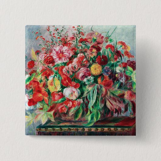 Auguste renoir - mand van bloemen, vierkante button 5,1 cm (Voorkant)