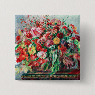 Auguste renoir - mand van bloemen, vierkante button 5,1 cm