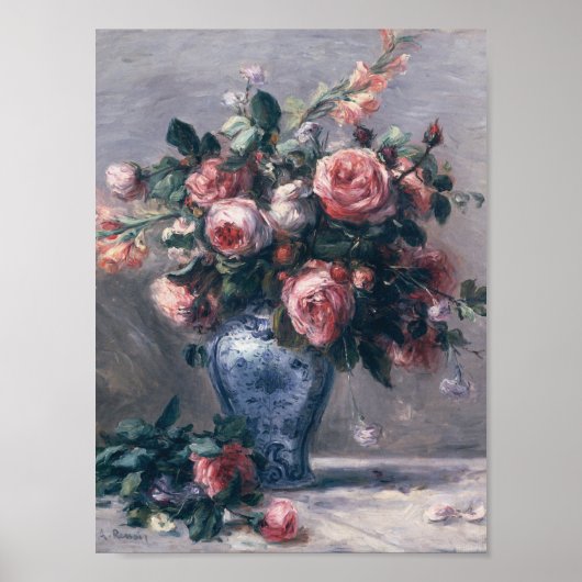 Auguste Renoir - Vase van Rozen Poster (Voorkant)