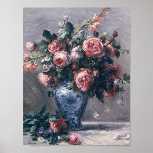 Auguste Renoir - Vase van Rozen Poster (Voorkant)