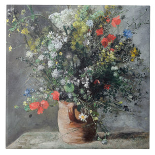 Auguste Renoir Yellow Pink Vase of Flowers Tegeltje