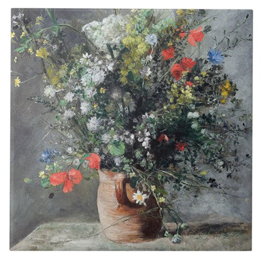  Auguste Renoir Yellow Pink Vase of Flowers Tegeltje (Voorkant)