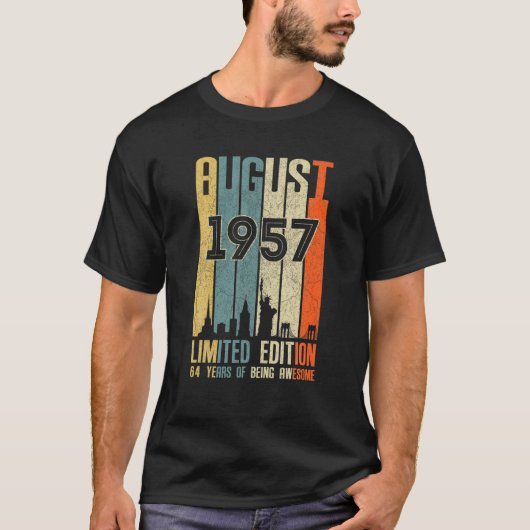 Augustus 1957 64 Geboortedag 64: 1957, geboortedag T-shirt (Voorkant)