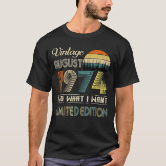 Augustus 1974 48 jaar oude verjaardag t-shirt