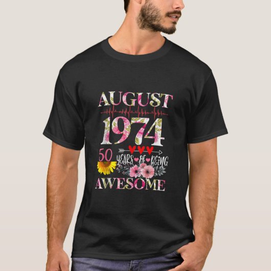 Augustus 1974 Floral 50e verjaardag 50 jaar van zi T-shirt (Voorkant)