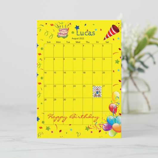 Augustus 2022 Kalender Gelukkige Verjaardag Uitnod Kaart (Staand voorkant)