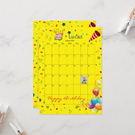 Augustus 2022 Kalender Gelukkige Verjaardag Uitnod Kaart (Voorkant / Achterkant in situ)