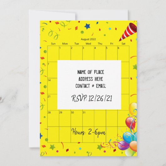 Augustus 2022 Kalender Gelukkige Verjaardag Uitnod Kaart (Achterkant)