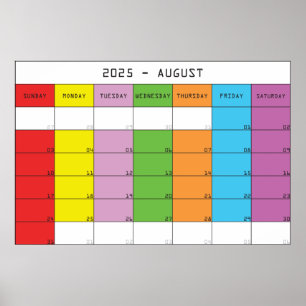 Augustus 2025 kleur dagen kalender planner poster