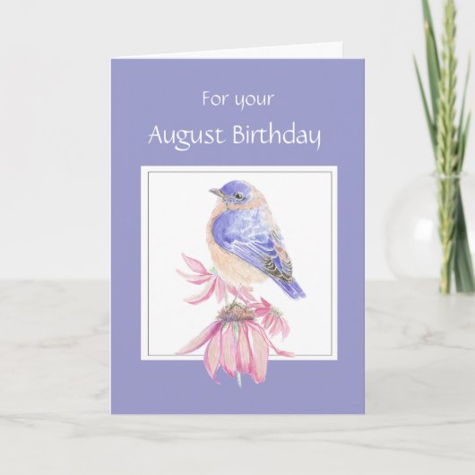 Augustus Birthday, Bluebird & Flower Kaart (Voorkant)