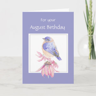 Augustus Birthday, Bluebird & Flower Kaart