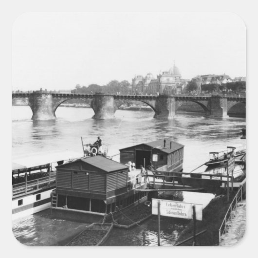 Augustus Bridge, Dresden, c.1910 Vierkante Sticker (Voorkant)