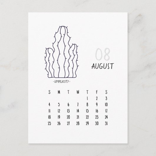 Augustus  Cactus 2024 Kalender Kaart (Voorkant)