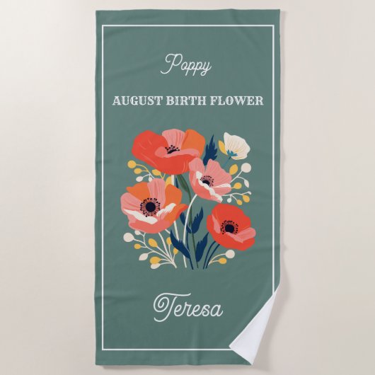 Augustus Geboorte Bloem Aangepaste Naam Strandlaken (Voorkant)