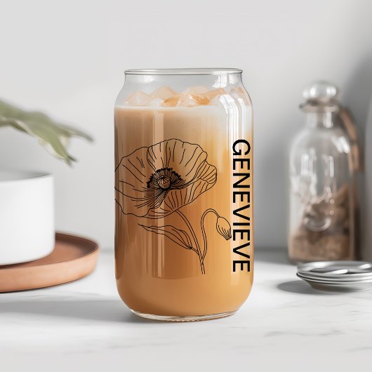 Augustus Geboorte Bloem Poppy met aangepaste naam Blikvorm Glas