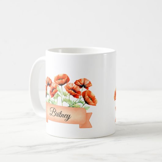 Augustus Geboorte Bloem Poppy Verjaardag Koffiemok (Voorkant links)