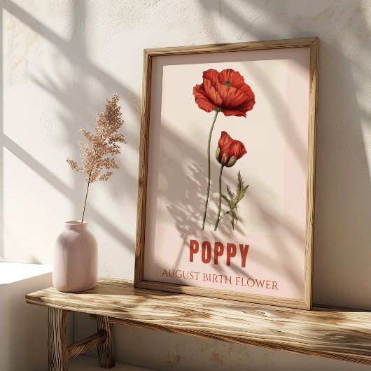 Augustus Geboorte Bloem Poppy Verjaardag Poster