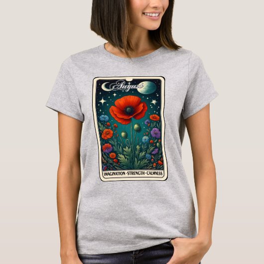 Augustus Geboorte Maand Bloem Poppy T-shirt (Voorkant)