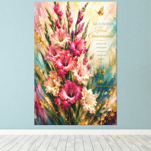 Augustus Geboortebloem Gladiolus Bloemige Bewustzi Canvas Afdruk (Insitu (Houten vloer))