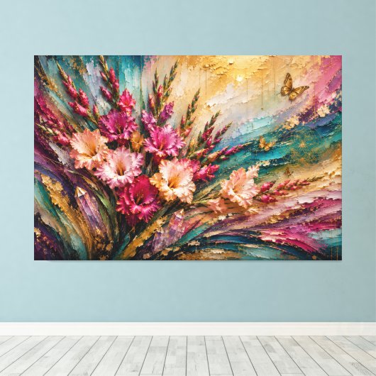Augustus Geboortebloem Gladiolus Energie Abstracts Canvas Afdruk (Insitu (Houten vloer))
