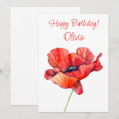 Augustus geboortebloem Rode klaproos Waterverf Blo Feestdagenkaart (Voorkant / Achterkant)