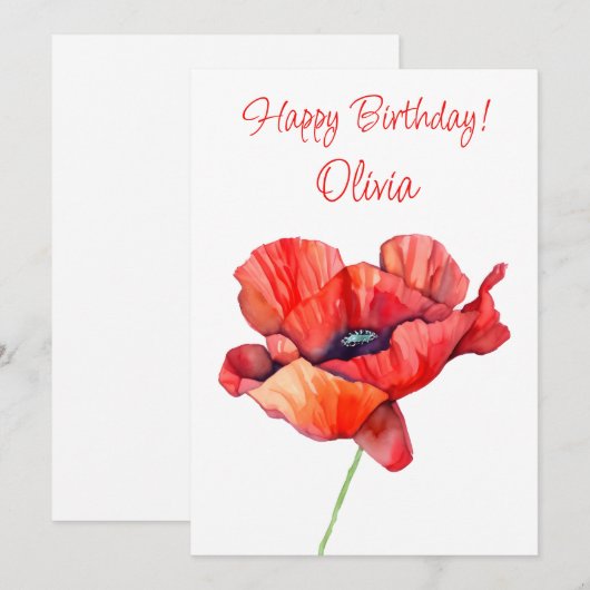 Augustus geboortebloem Rode klaproos Waterverf Blo Feestdagenkaart (Voorkant / Achterkant)