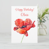 Augustus geboortebloem Rode klaproos Waterverf Blo Feestdagenkaart (Staand voorkant)