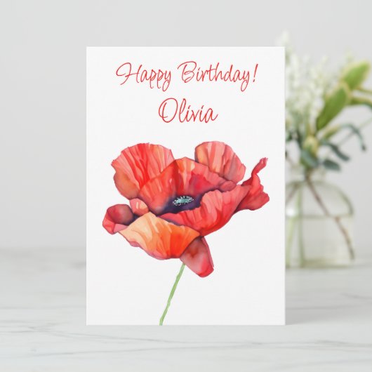 Augustus geboortebloem Rode klaproos Waterverf Blo Feestdagenkaart (Staand voorkant)