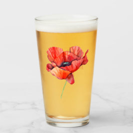 Augustus geboortebloem Rode klaproos Waterverf Blo Glas