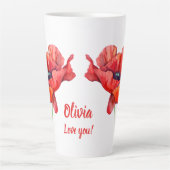 Augustus geboortebloem Rode klaproos Waterverf Latte Mok (Voorkant)